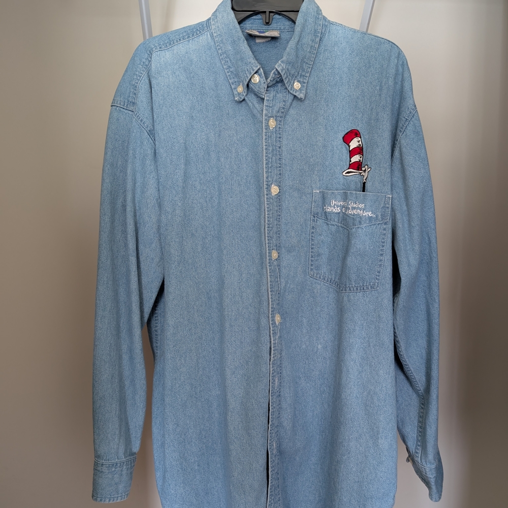 Blue Denim Long Sleeve Shirt Universal Studios Cat In The Hat Dr Seuss